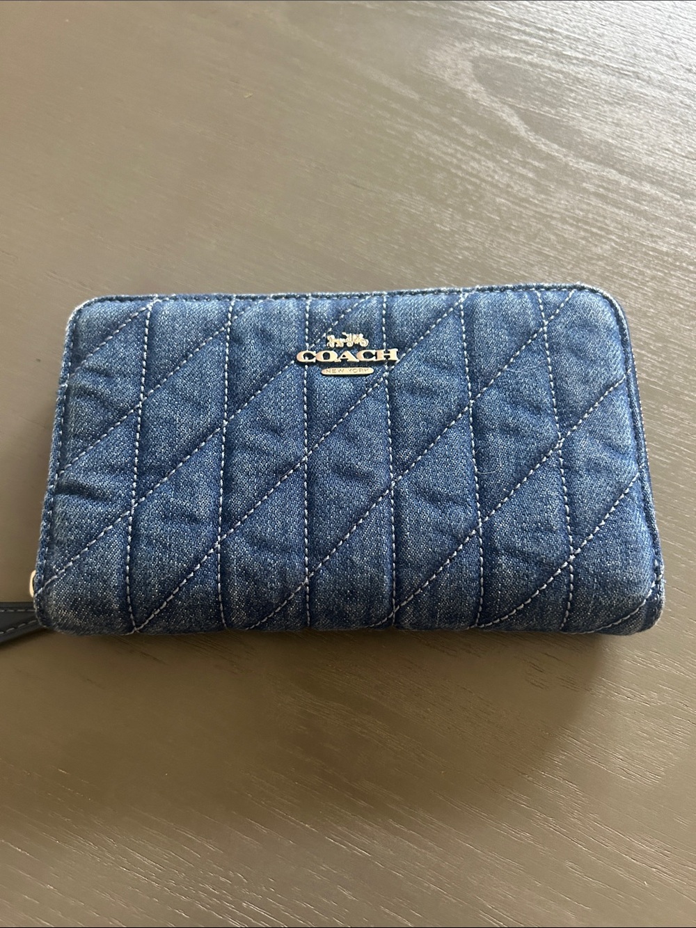 Coach Quilted Denim Zip Wallet - Indigo Blue